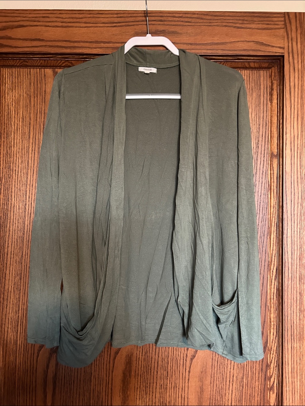 Maurices Olive Green Draped Open-Front Cardigan